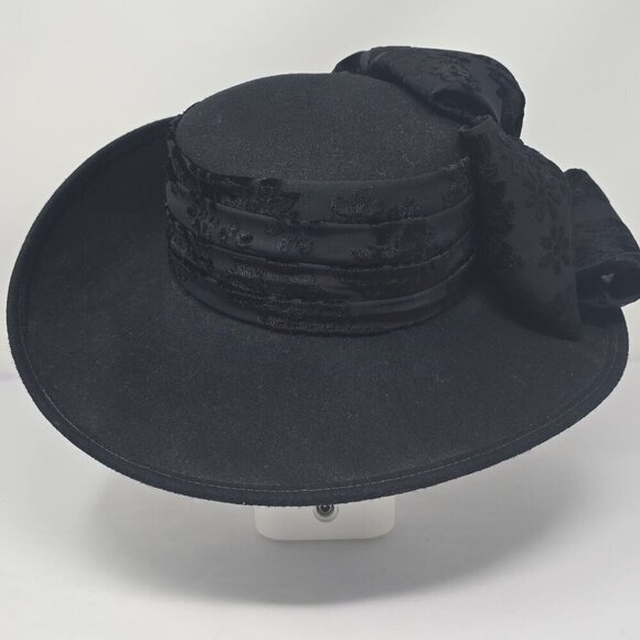 Mr Hi's Classic Vintage Black Wool Hat with Velour Band, Women's Small - Picture 4 of 9